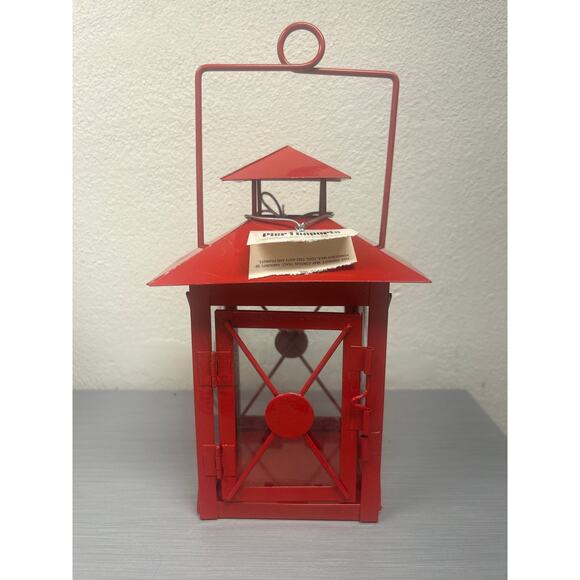 Pier 1 Imports Red Glass Metal Hanging Free Standing Small Lantern - Picture 1 of 11